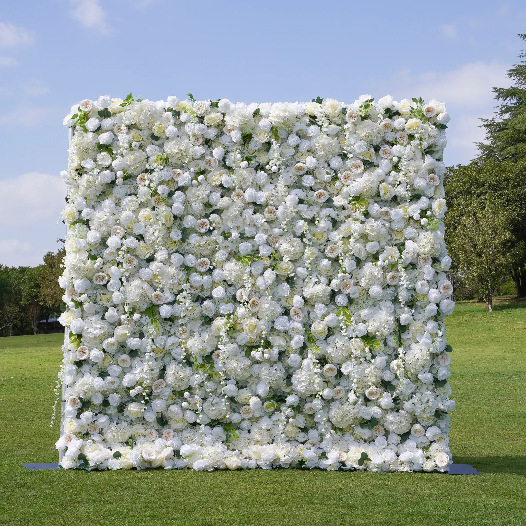 White floral event backdrop