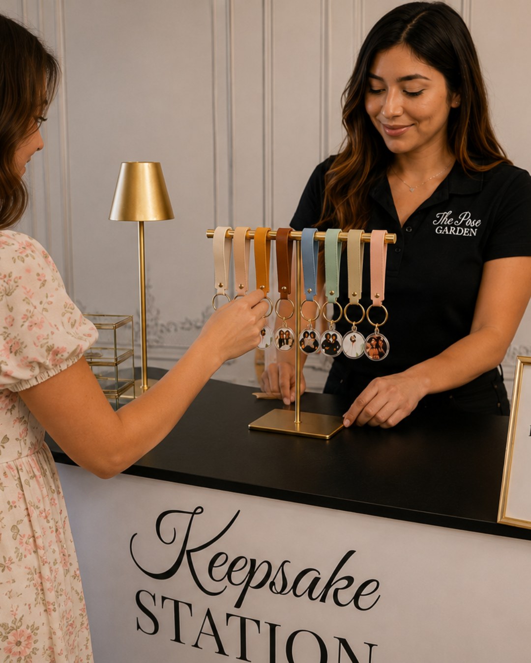 Guests choosing keepsake charms at an interactive event station