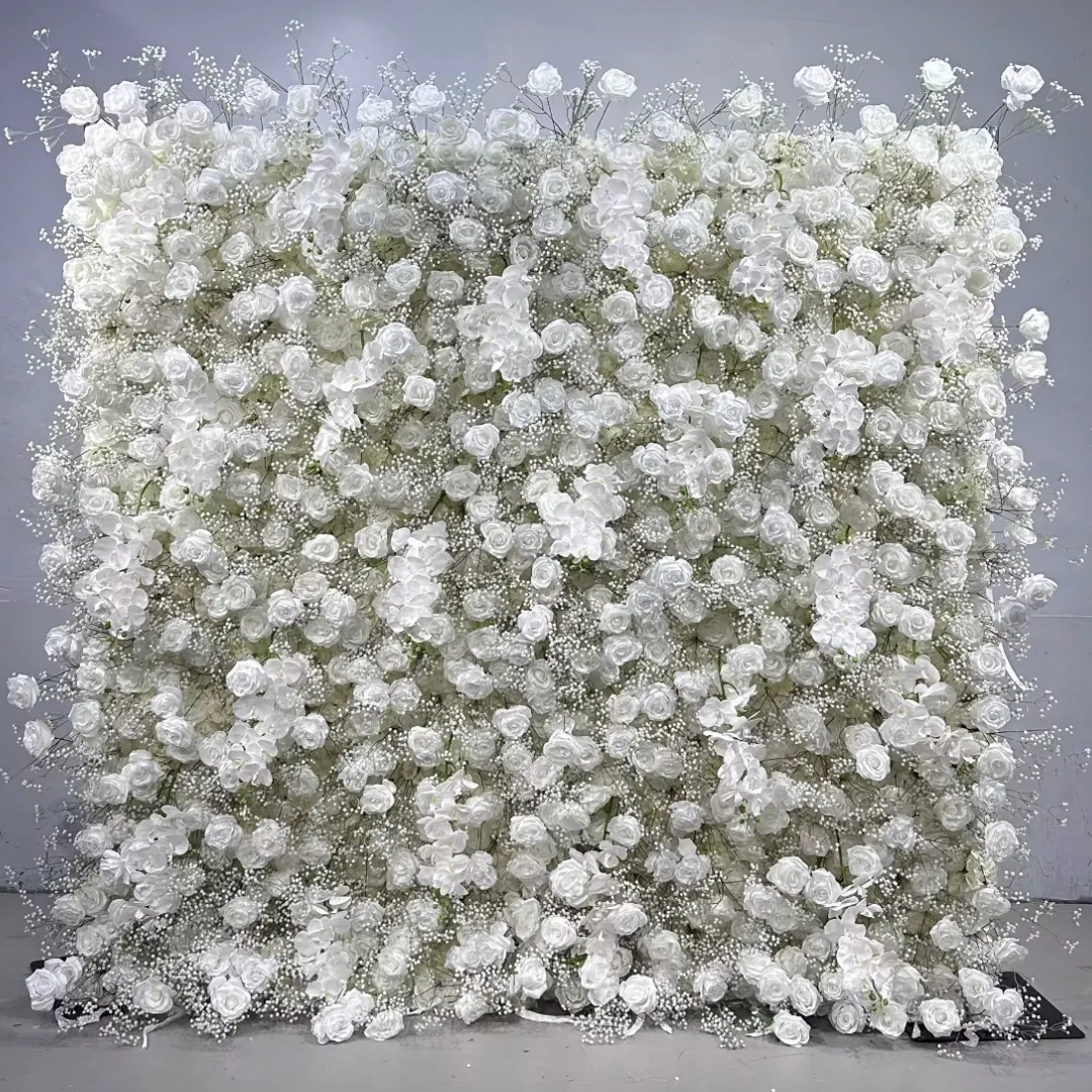 Grace flower wall with white and ivory roses