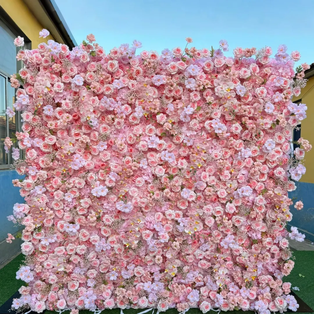 Olivia flower wall with pink and coral flowers