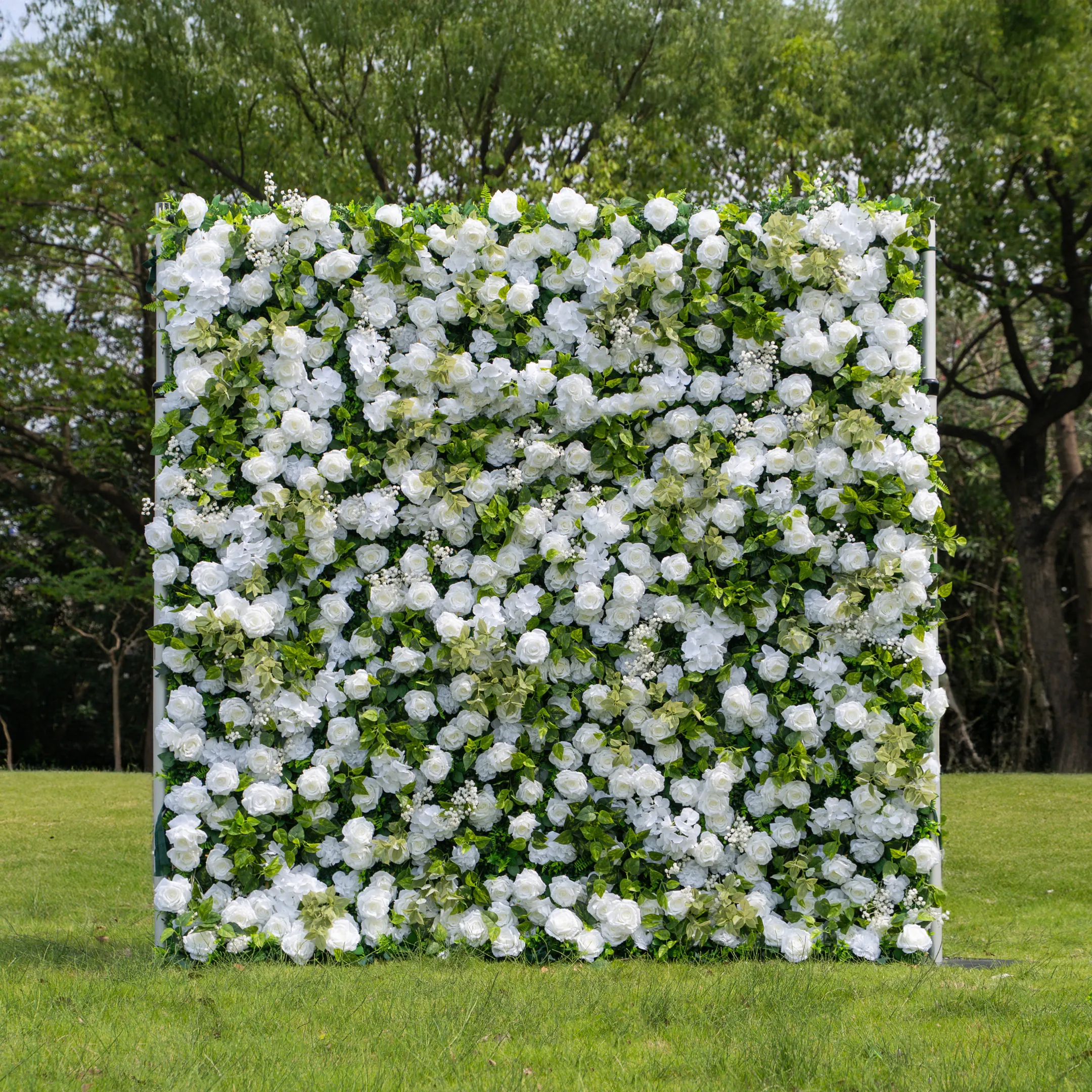 Sava flower wall with white flowers and greenery