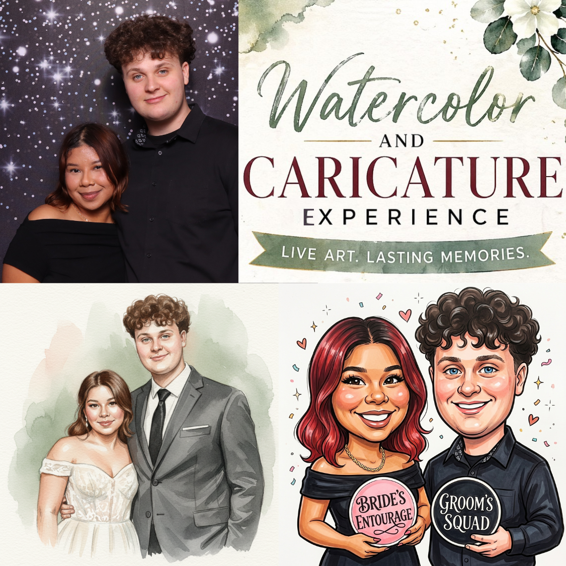 Watercolor and caricature portraits created for an event