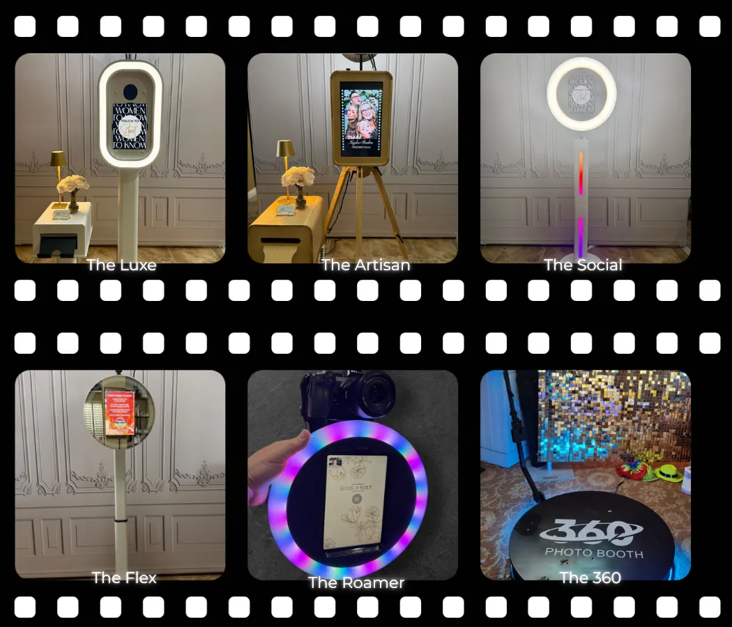 Film strip showing The Pose Garden photo booth lineup