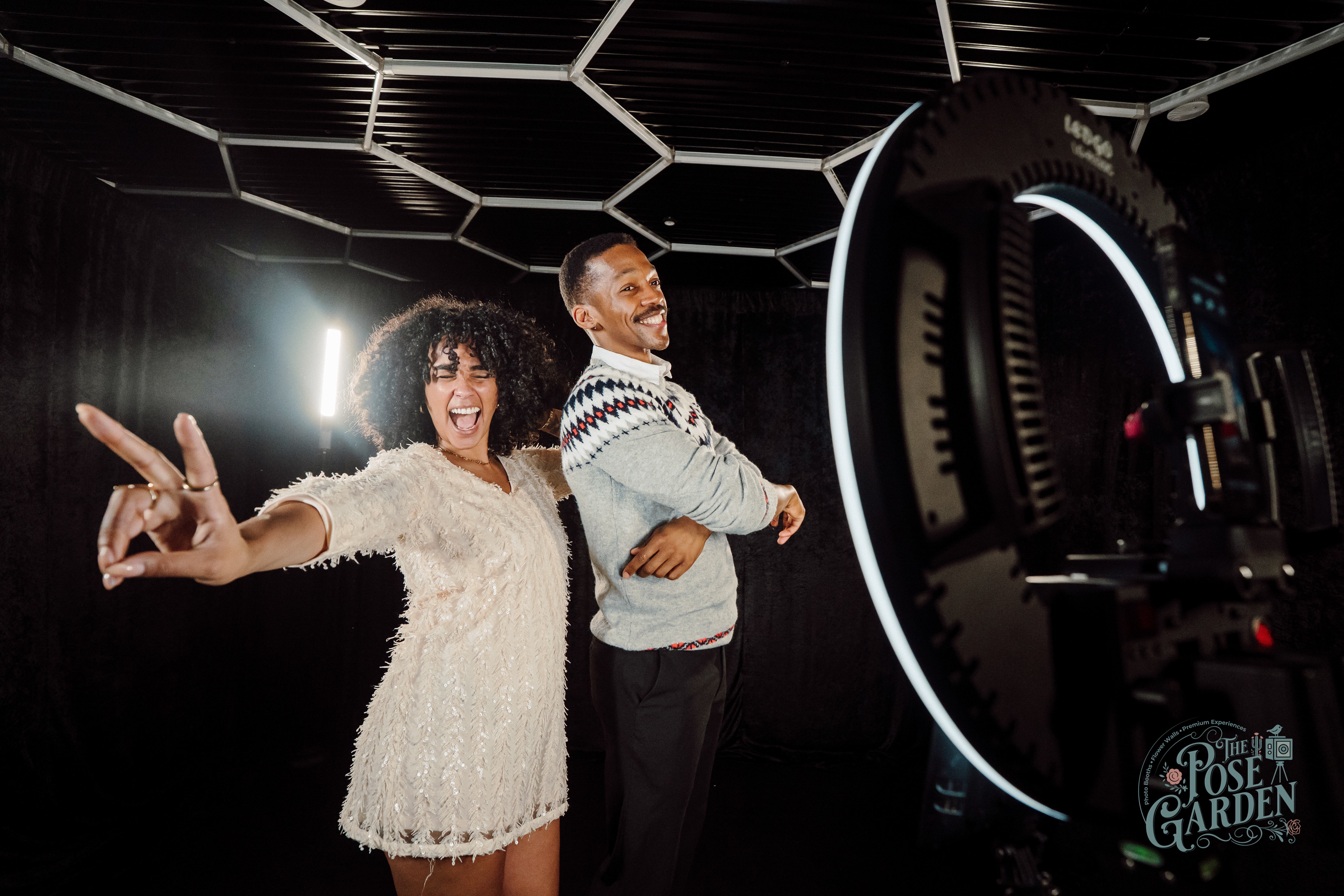 Friends celebrating in The Wildflower 360 Video Booth