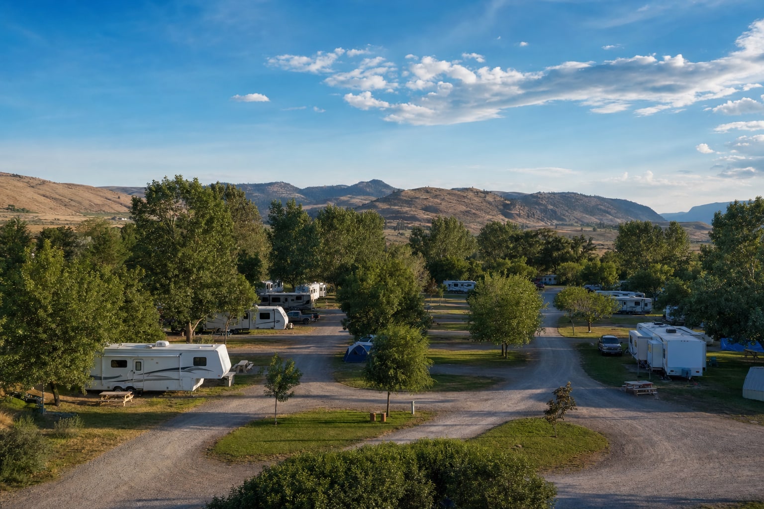Independent RV campground with spacious sites and mountain views
