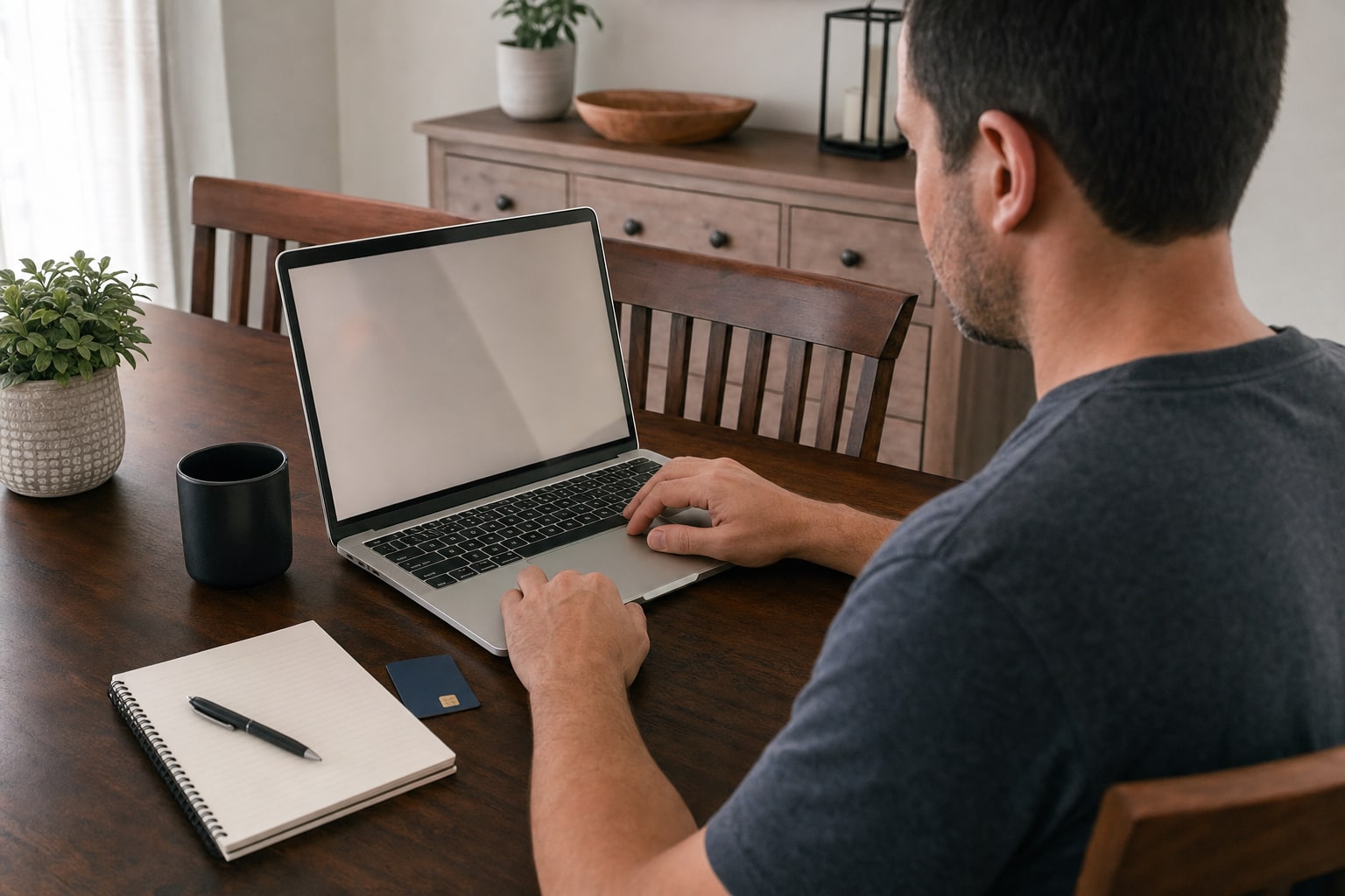 Person reviewing a household budget on a laptop at a dining table