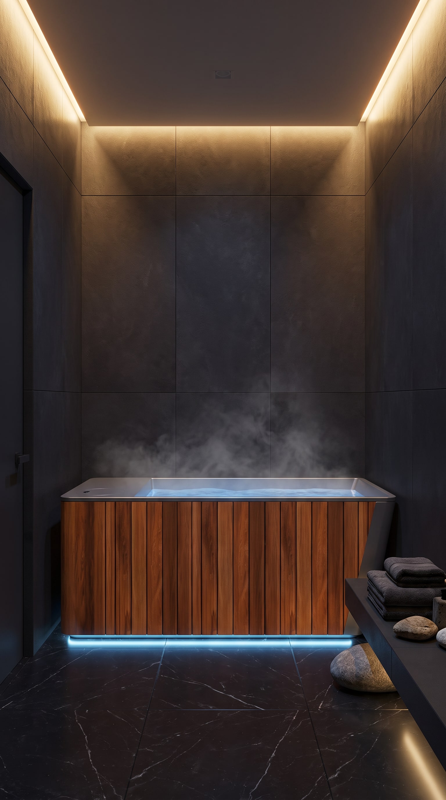 Cold plunge positioned in a refined recovery space