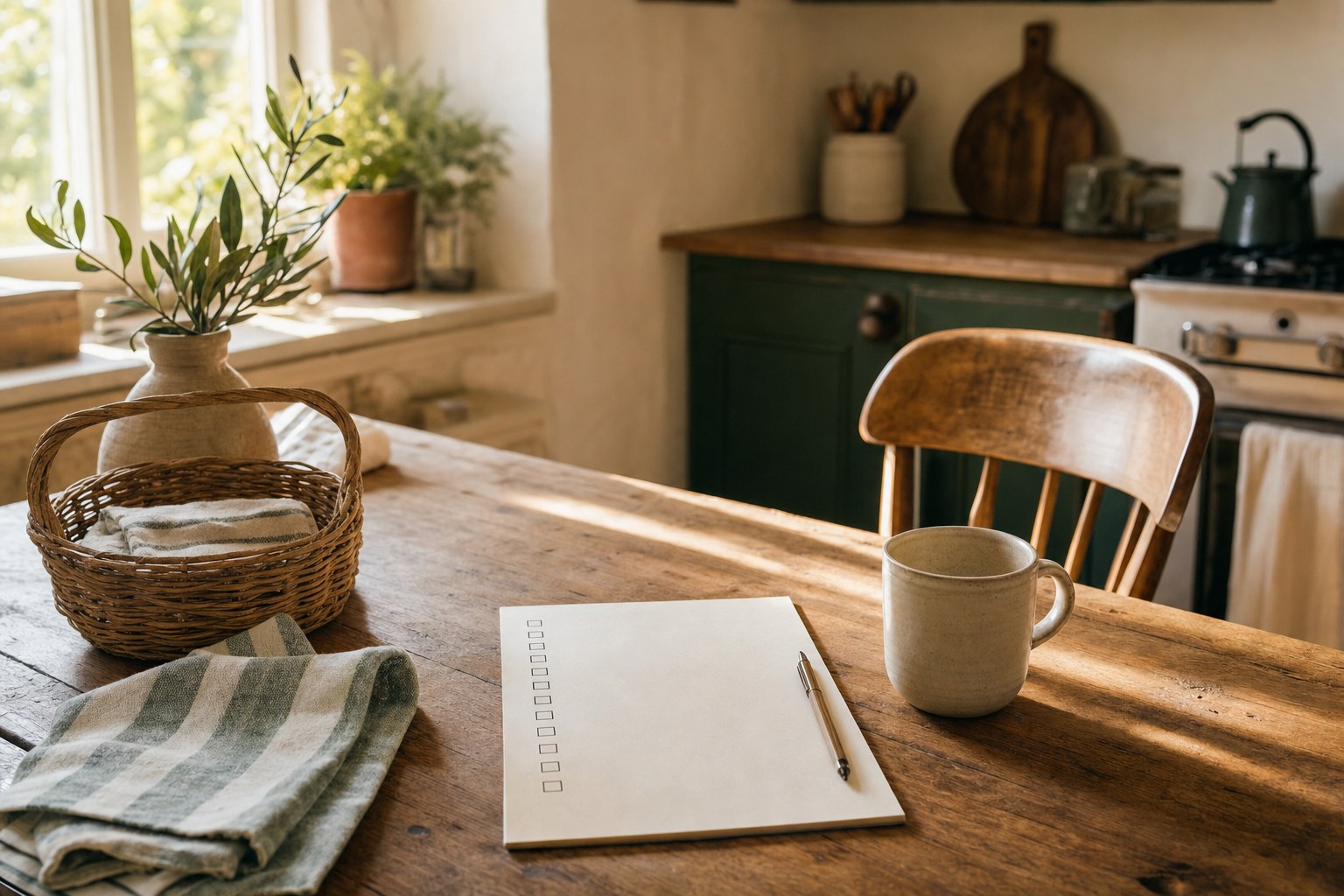 Warm cottage kitchen table set for a gentle home reset