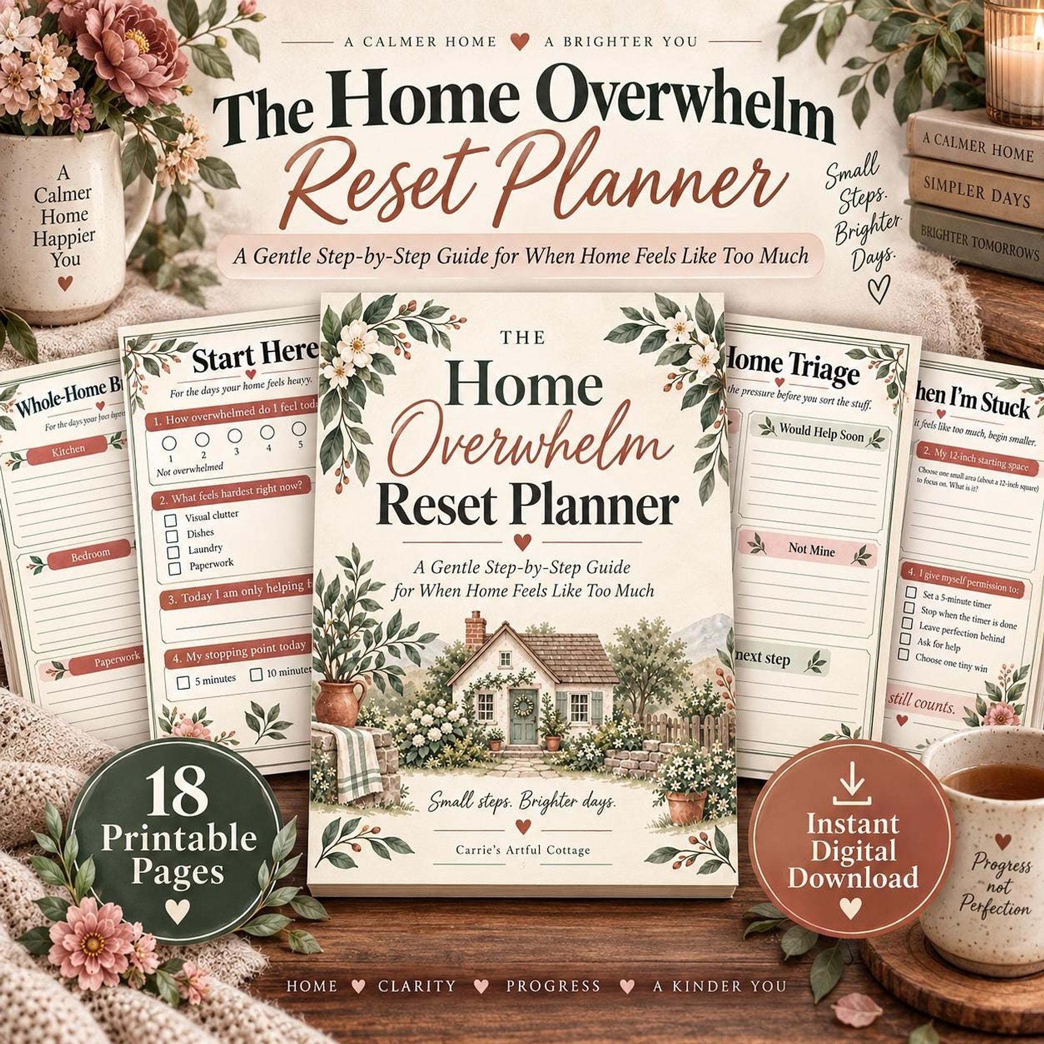 Home Reset Planner page with cottage floral details