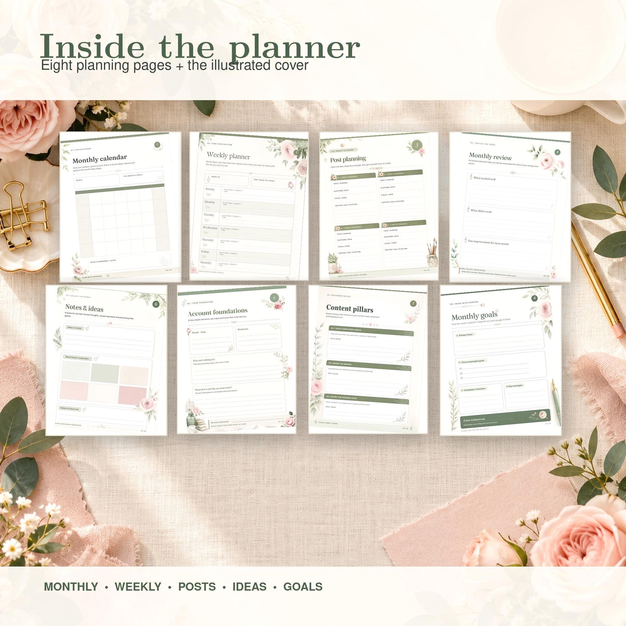 Social Media Content Planner weekly planning page