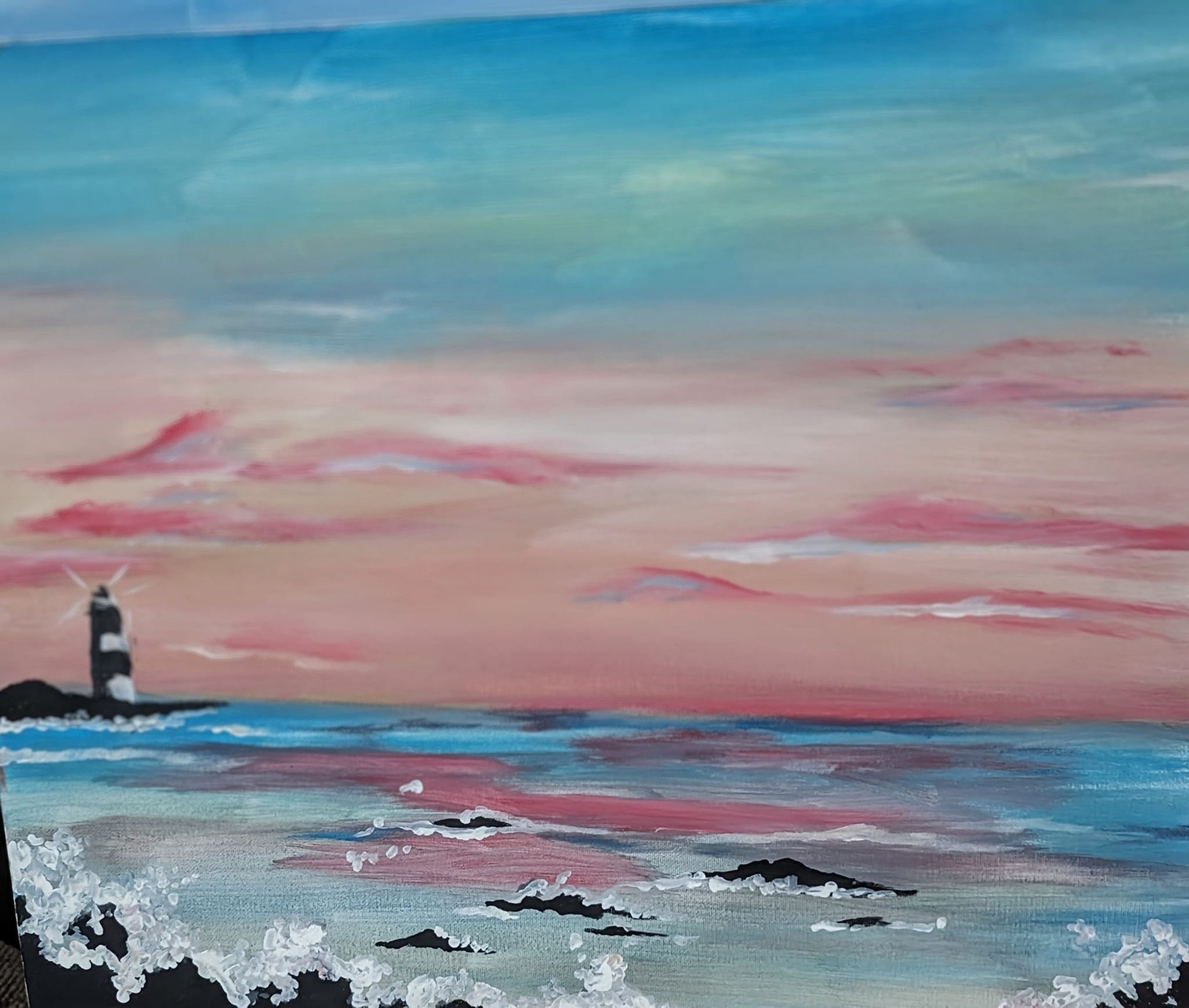JmurArt original coastal artwork with a soft painted sky and water