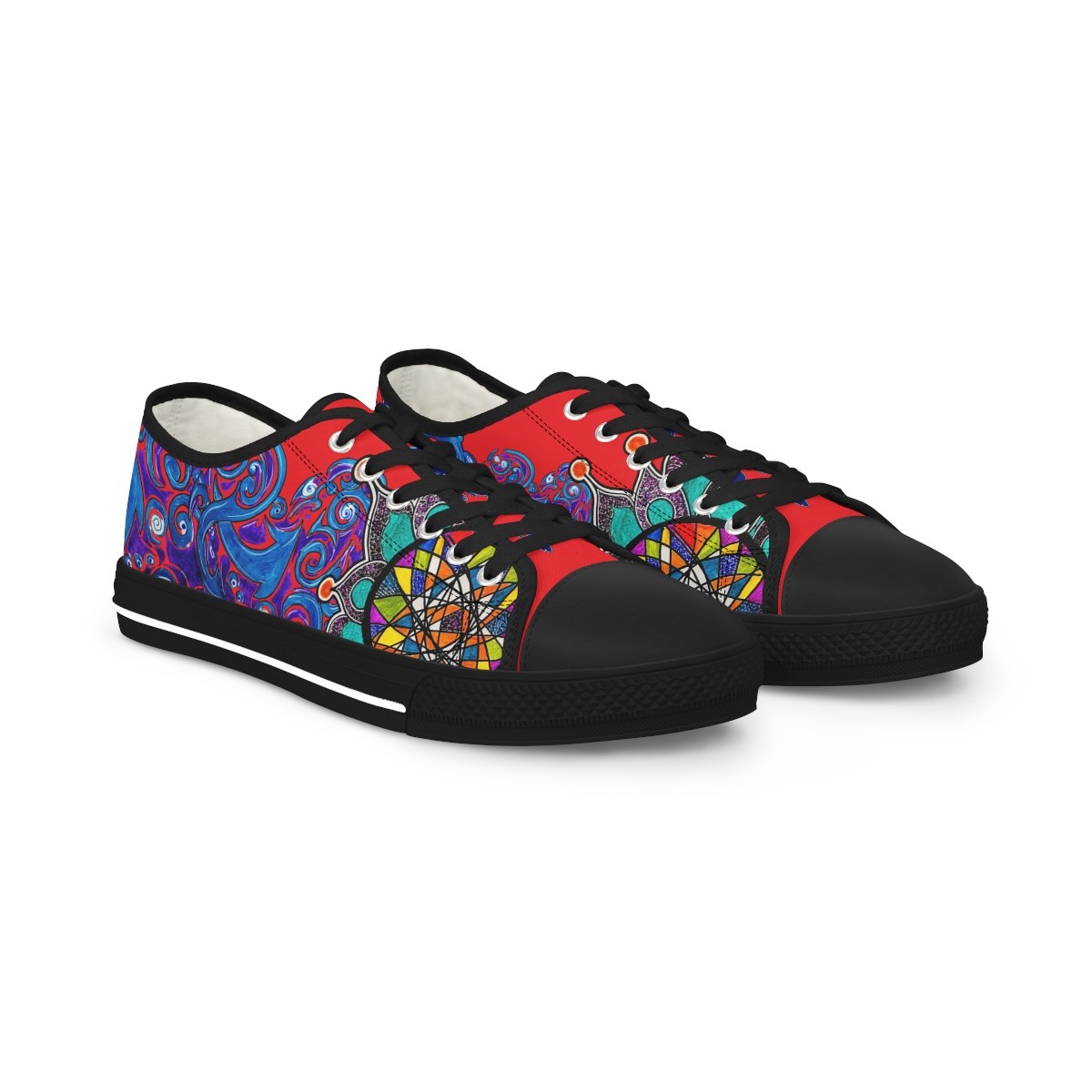 Colorful Mandala Low Top Sneakers — Vibrant Psychedelic Men's Casual Shoes