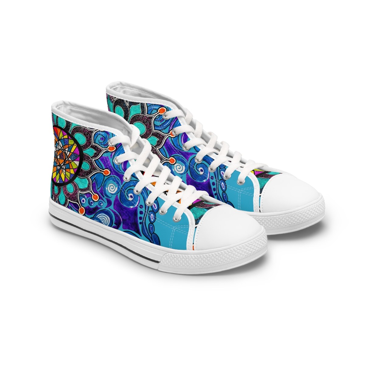 Women's High Top Sneakers — Blue Mandala Floral Art Print