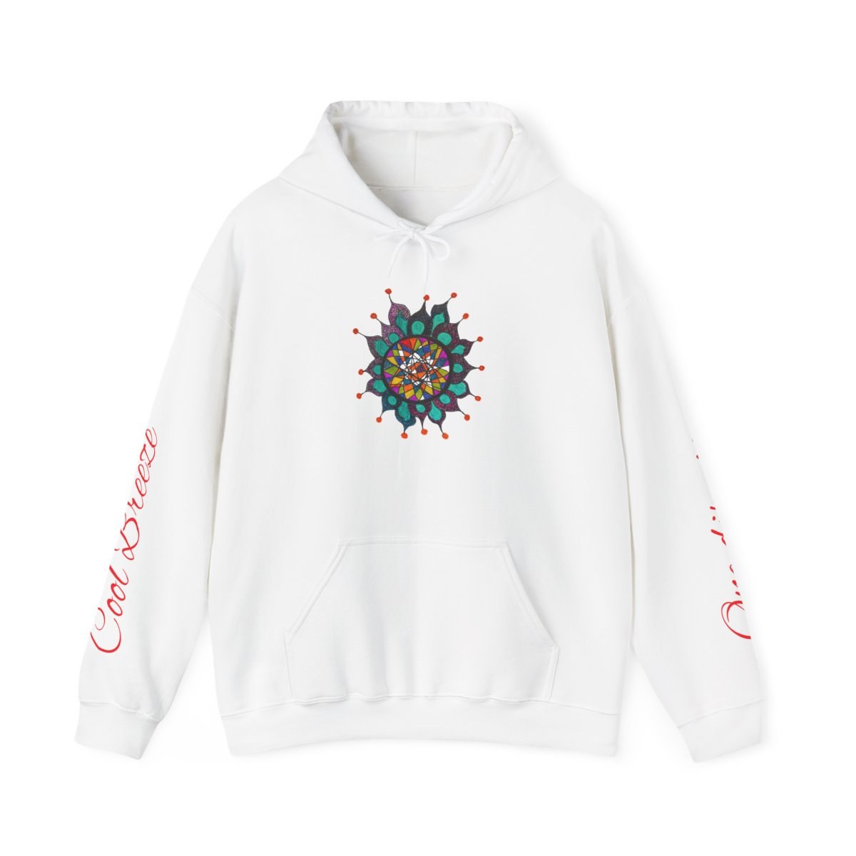 Mandala Heart Hoodie — Colorful Floral Center Design with 'Good Vibes' Sleeve Script