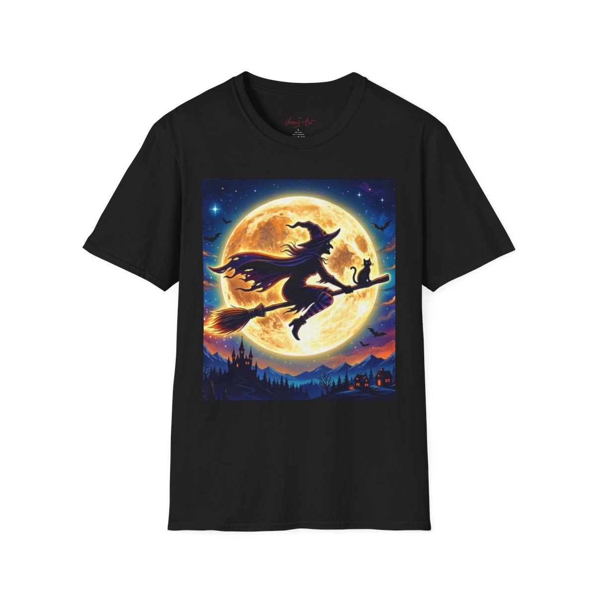 Witch Silhouette T-Shirt — Flying Witch & Cat Moon Graphic Tee