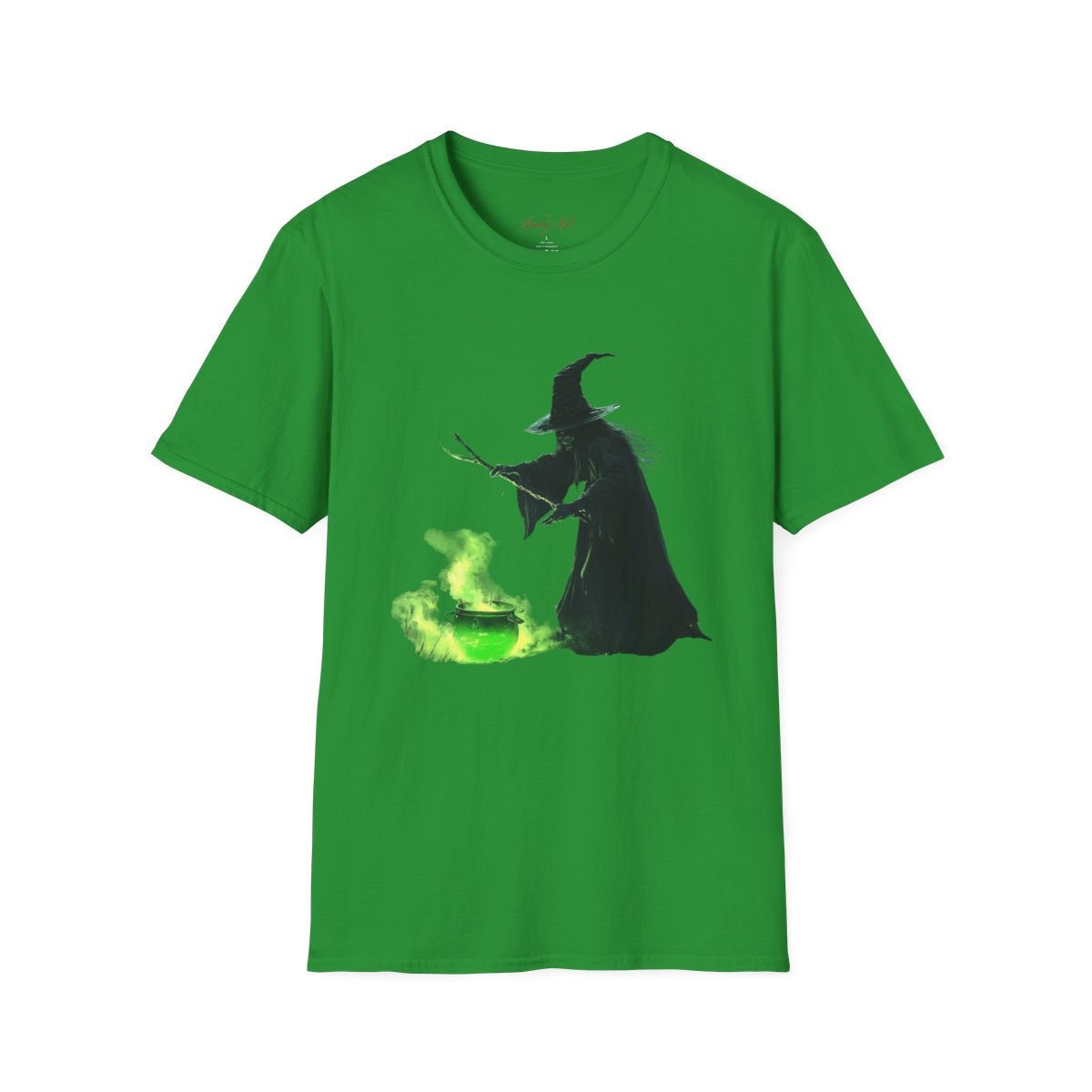 Witch Silhouette T-Shirt – Green Cauldron Halloween Tee