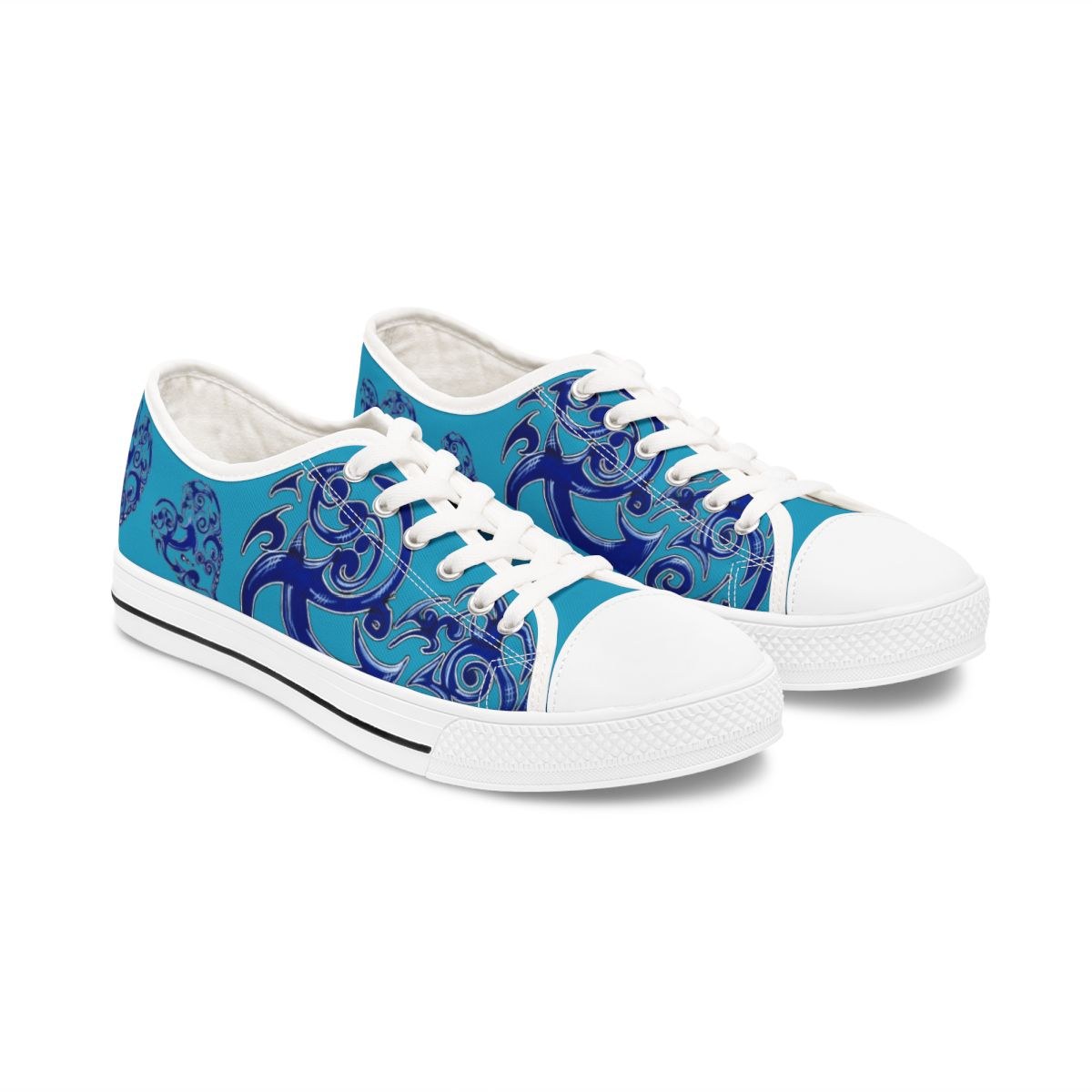Blue Swirl Heart Low Top Sneakers — Women's Casual Canvas Shoes