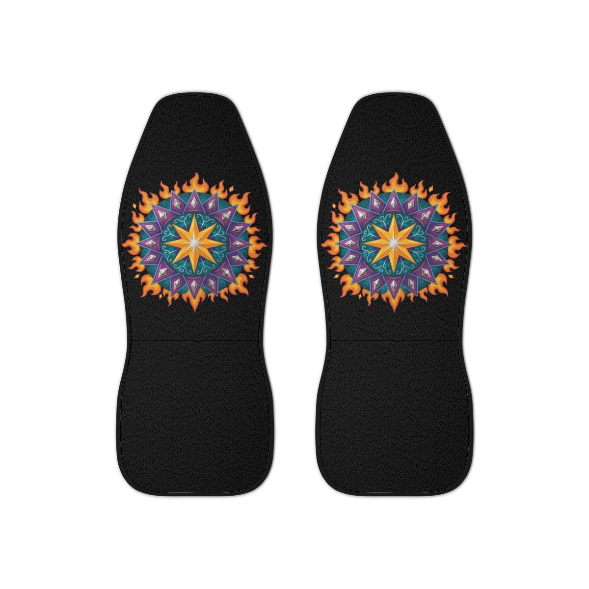 Burning Mandala Car Seat Covers — Vibrant Star & Flame Auto Seat Protector