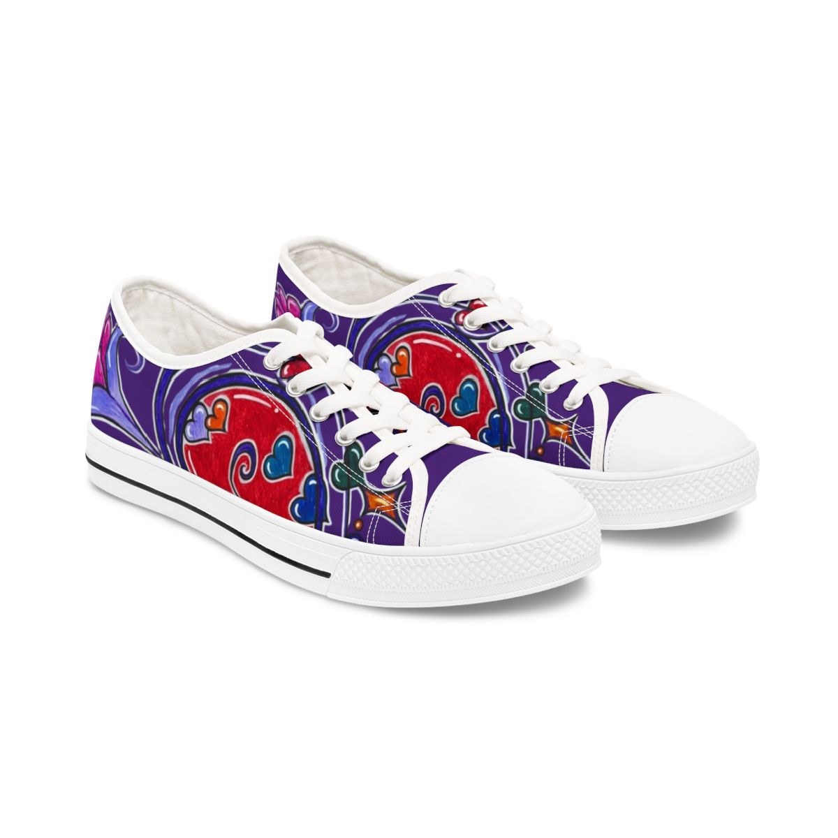 Women's Low Top Sneakers — Colorful Psychedelic Heart & Floral Print