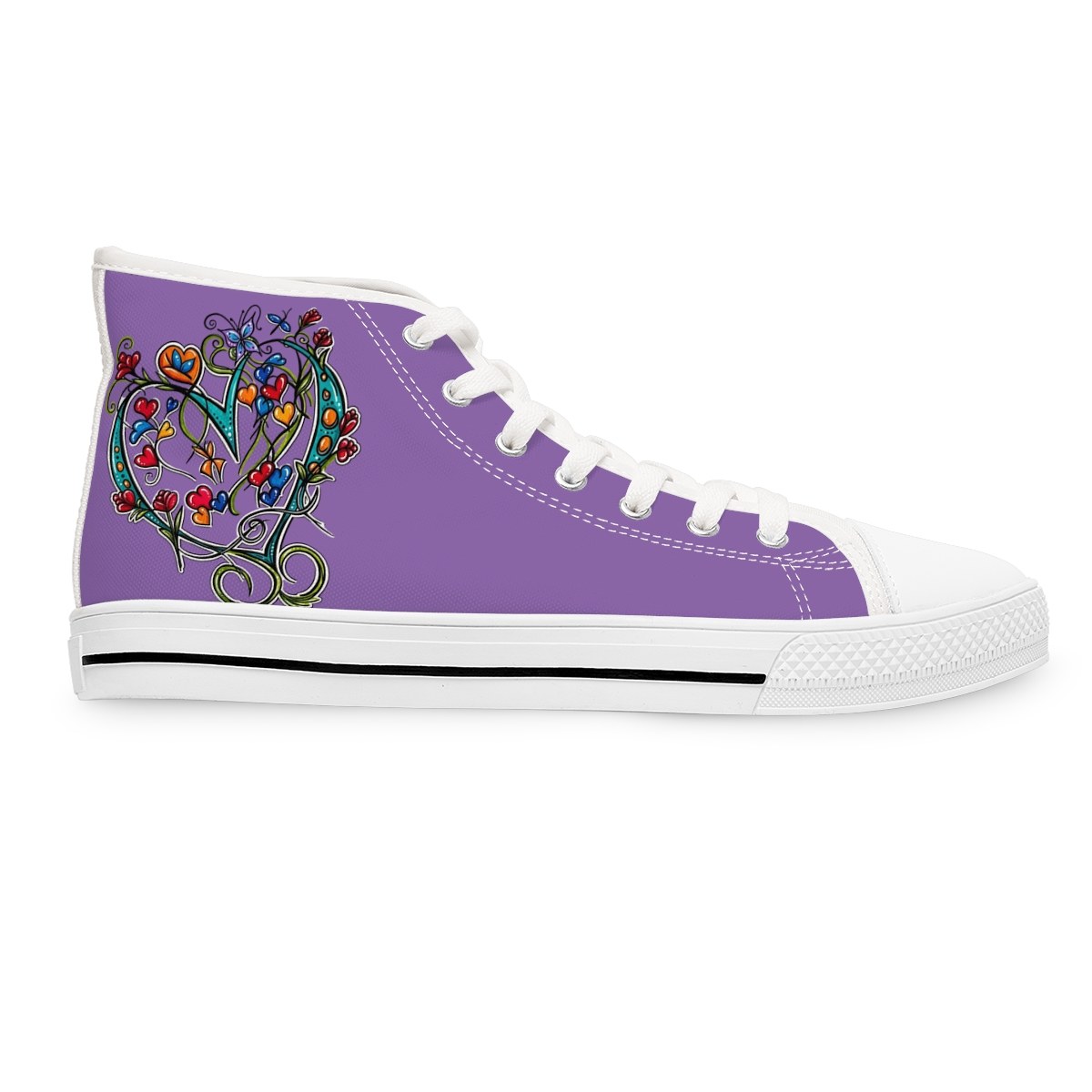 Women's High Top Sneakers — Purple Floral heart Design