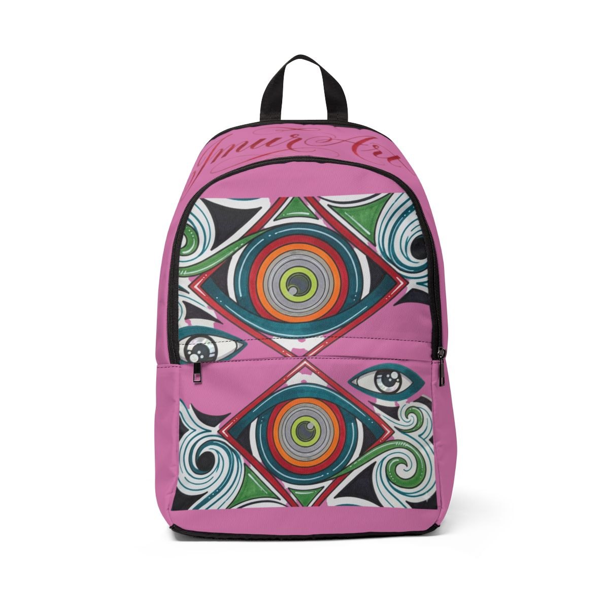 Pink Eye Art Backpack — Colorful Geometric Eye Print School Bag