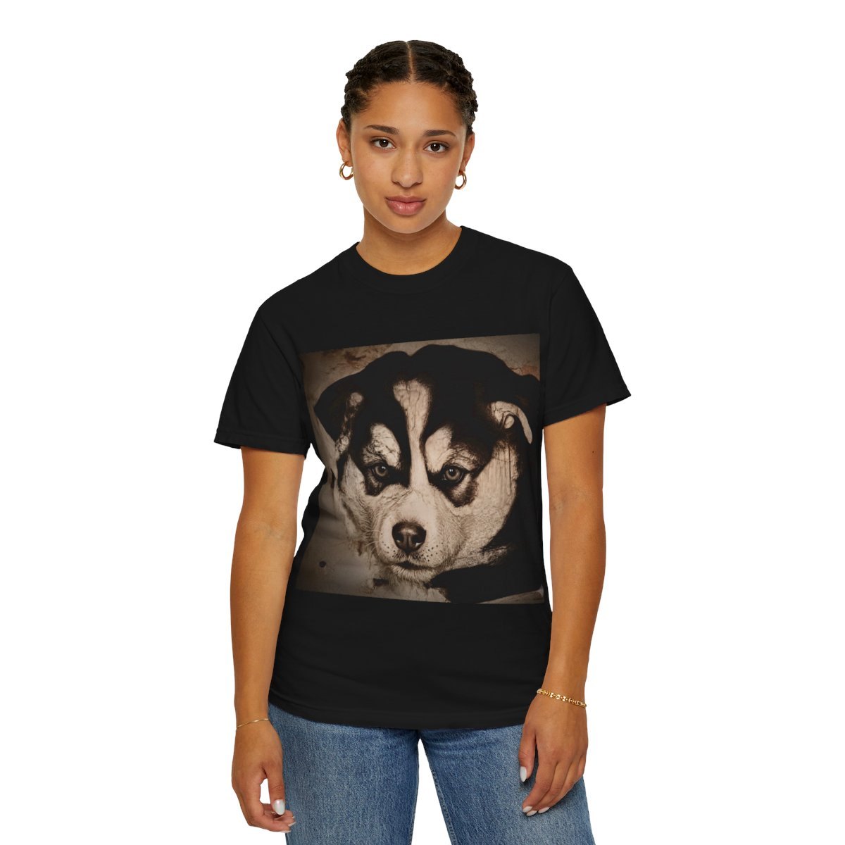 Husky Portrait T‑Shirt — Vintage Dog Photo Tee