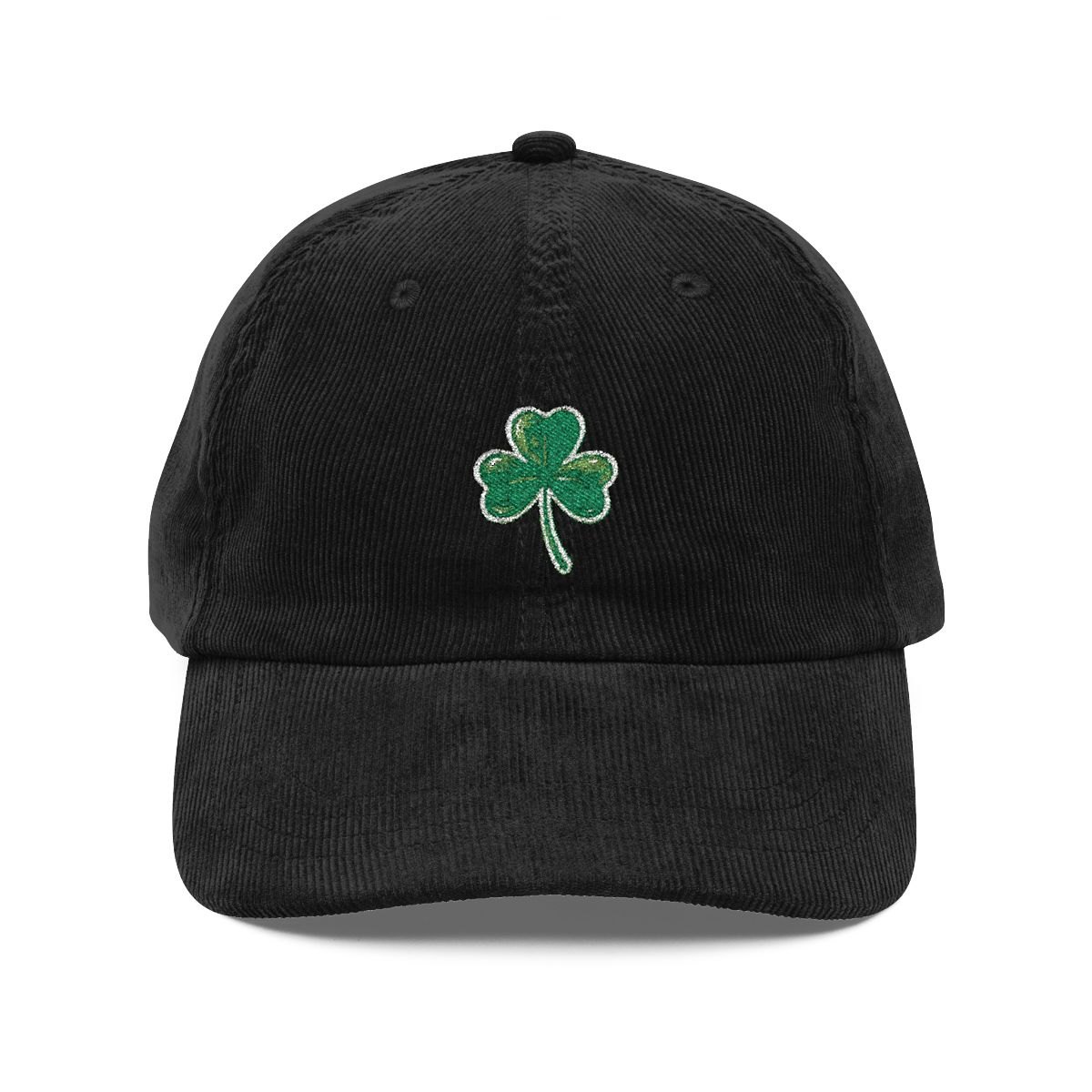 Corduroy Embroidered Shamrock Cap — Vintage St. Patrick’s Day Baseball Hat