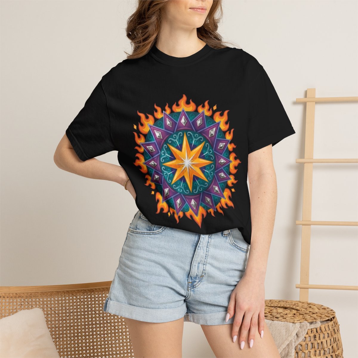 Sunfire Mandala T-Shirt — Colorful Spiritual Compass Graphic Tee