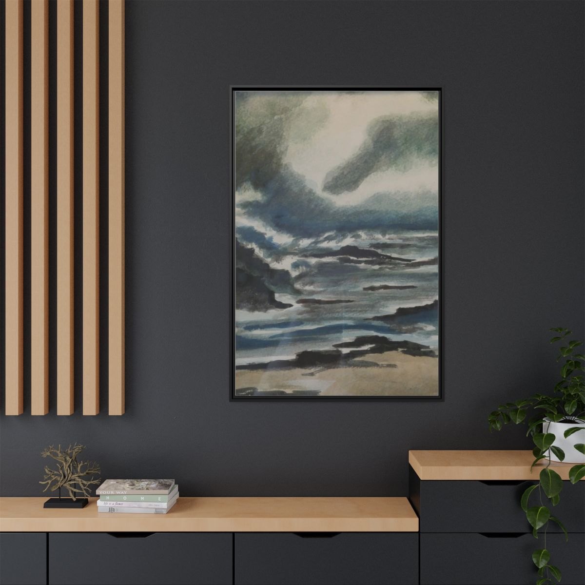 Framed Matte Canvas: Moody Coastal Seascape Art Print