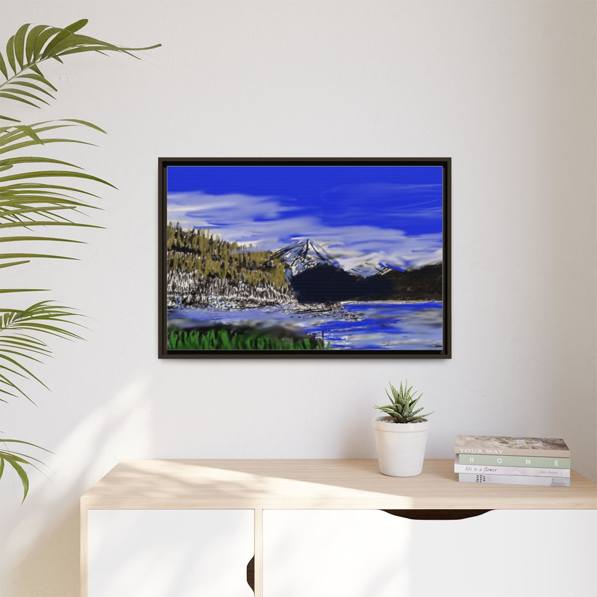 Framed Matte Canvas Mountain Lake Landscape Wall Art