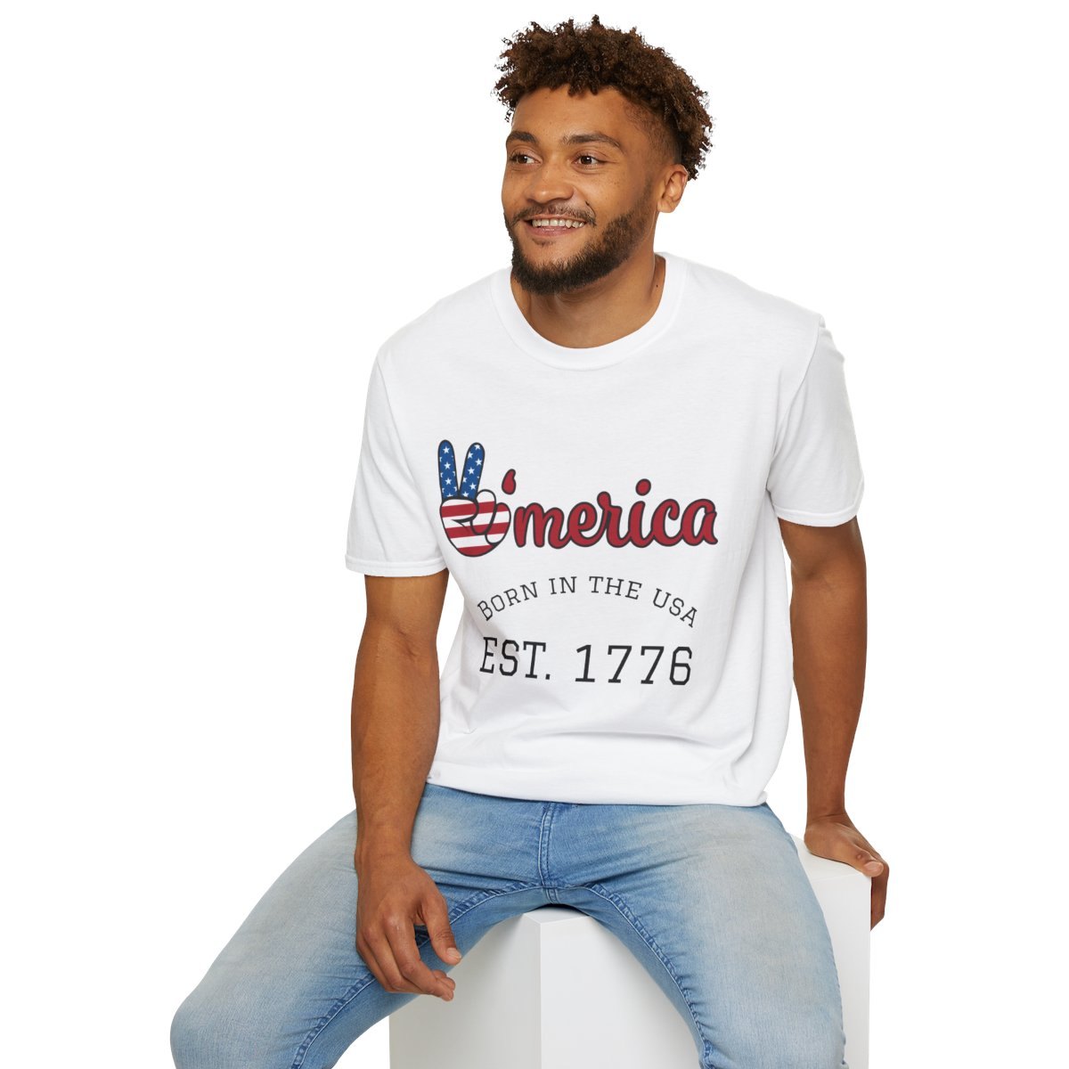 'Merica Peace Sign T-Shirt – Born in the USA EST. 1776 Patriotic Tee