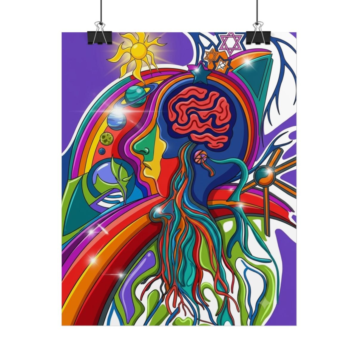 Psychedelic Brain Rainbow Poster — Vibrant Abstract Rolled Art Print