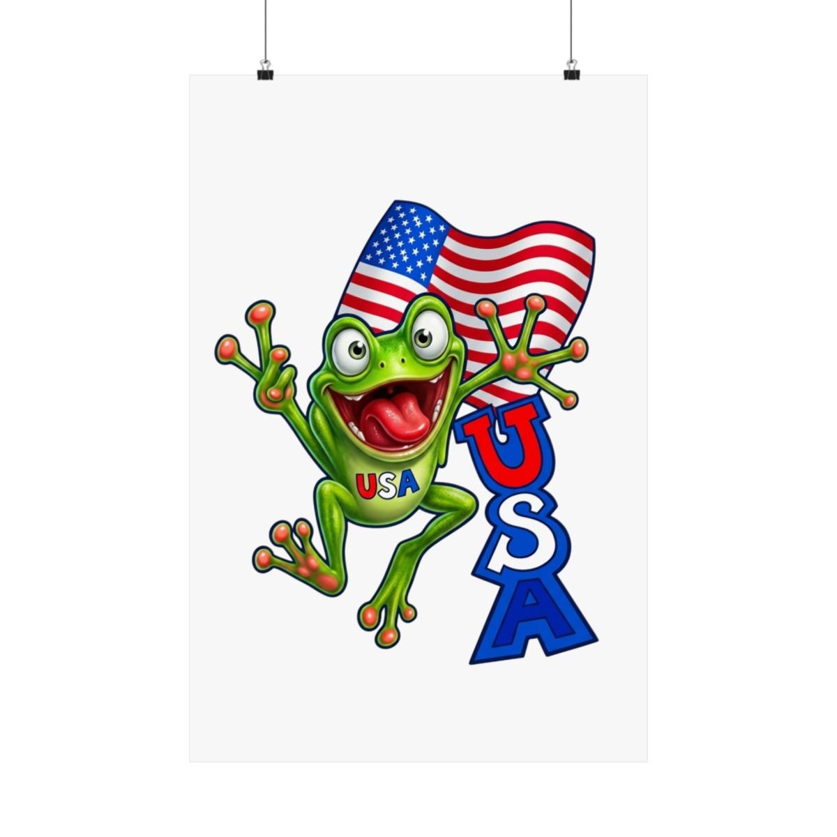 USA Flag Frog Poster — Patriotic Matte Vertical Wall Art