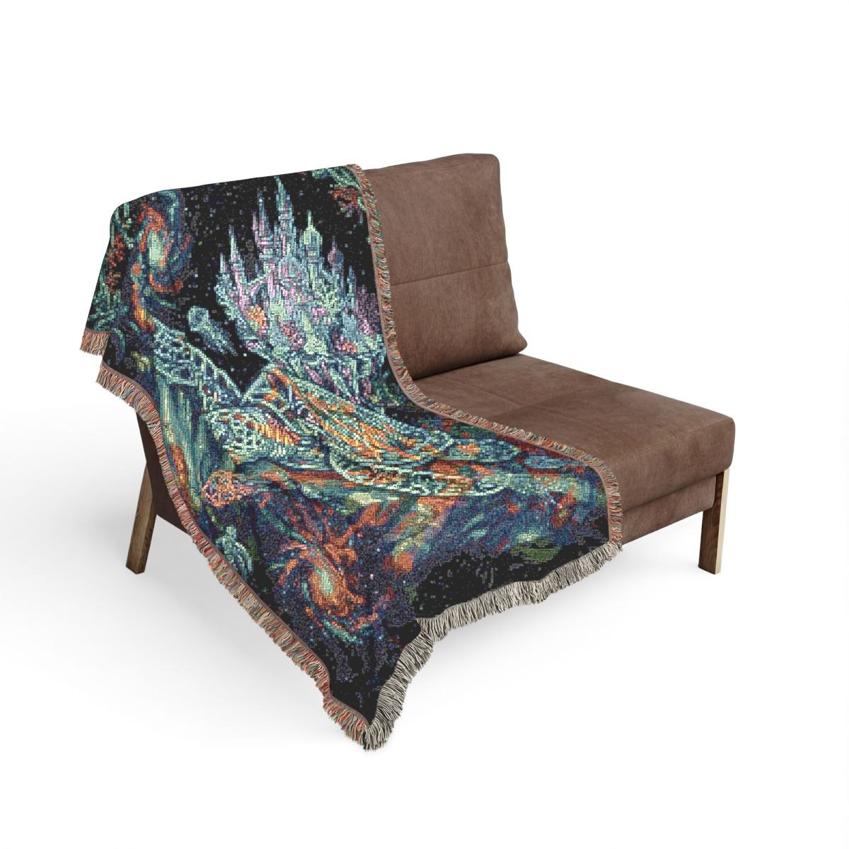 Celestial Koi Woven Blanket — Mosaic Fish Tapestry Throw