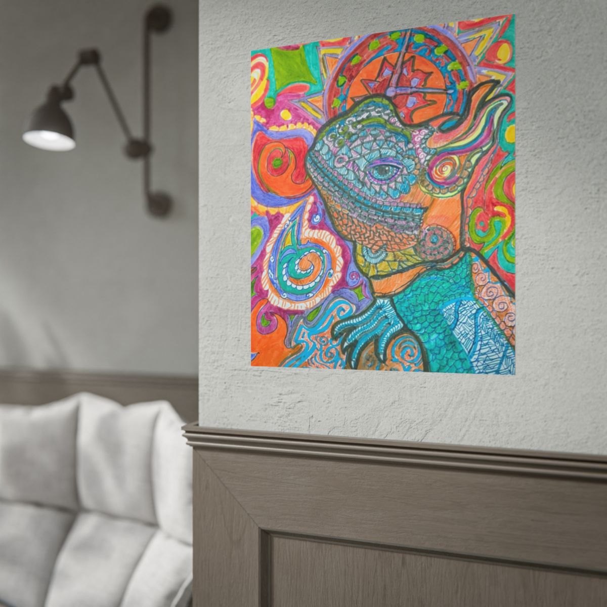 Colorful Lizard Art Poster — Psychedelic Iguana Rolled Print for Home &amp; Dorm Decor