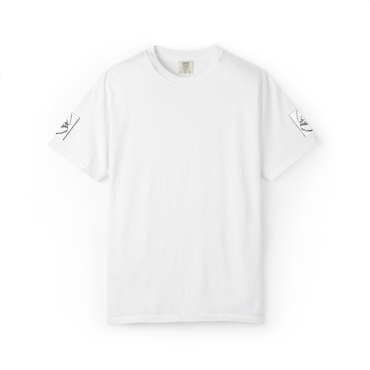 T-Shirt — Minimal Floral Crest Tee (chest &amp; sleeve botanicals)