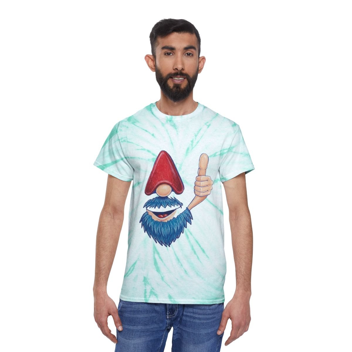 Tie-Dye Tee — Thumbs Up Gnome Spiral Graphic T-Shirt