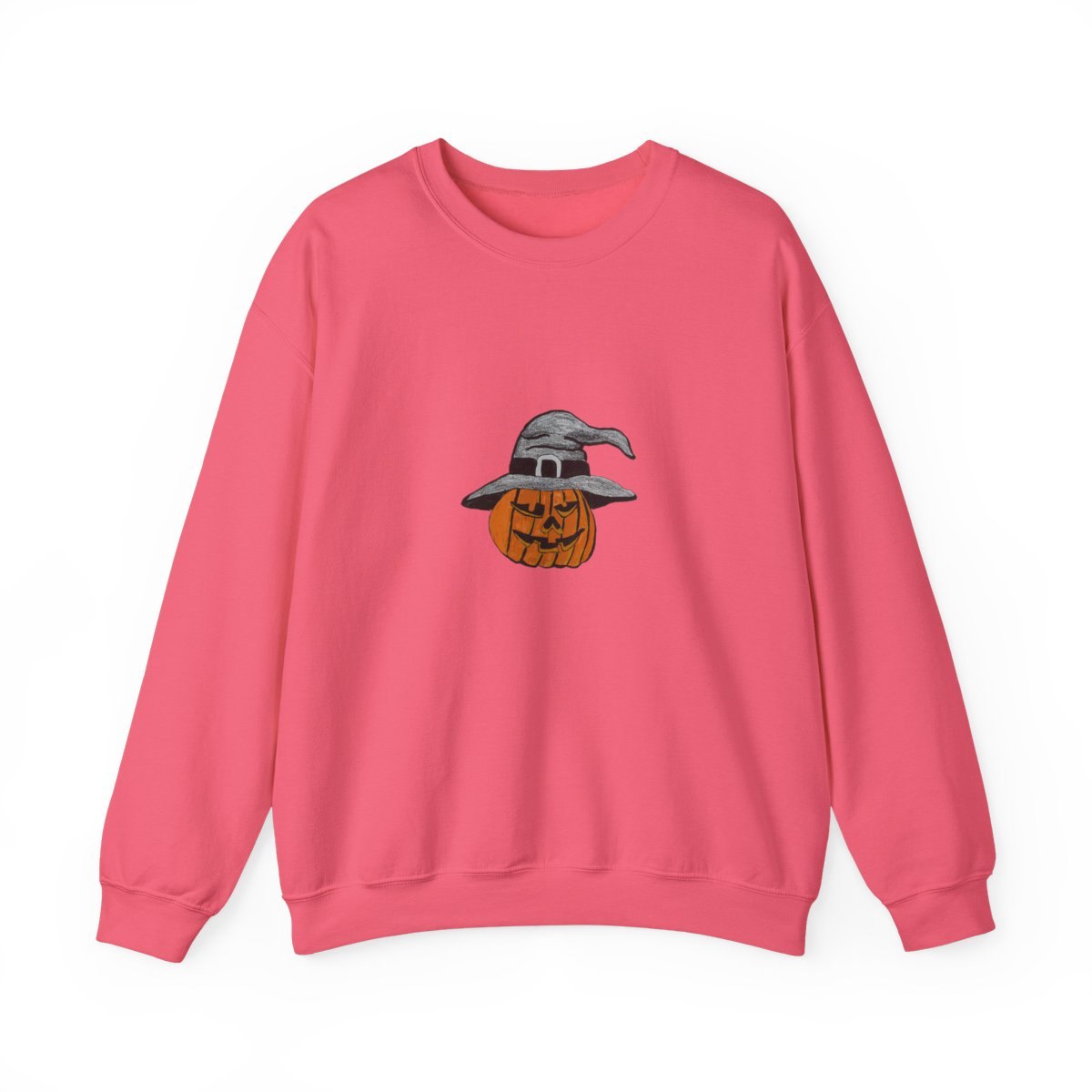 Halloween Pumpkin Crewneck Sweatshirt with Witch Hat Design