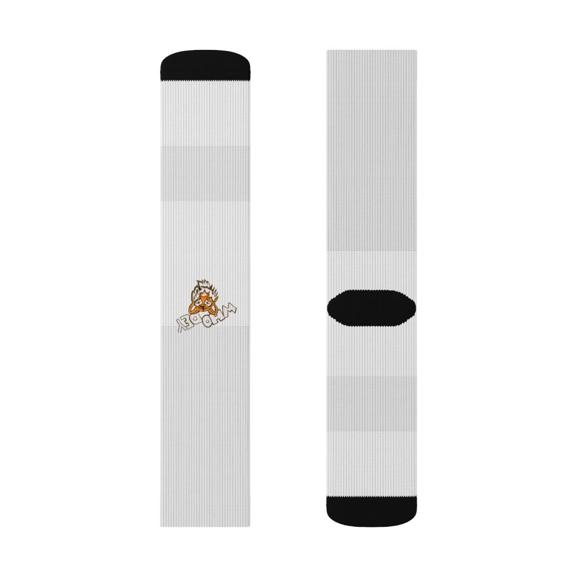 White Sublimation Crew Socks with Tiny Honey Bee Accent — Printed Athletic Socks
