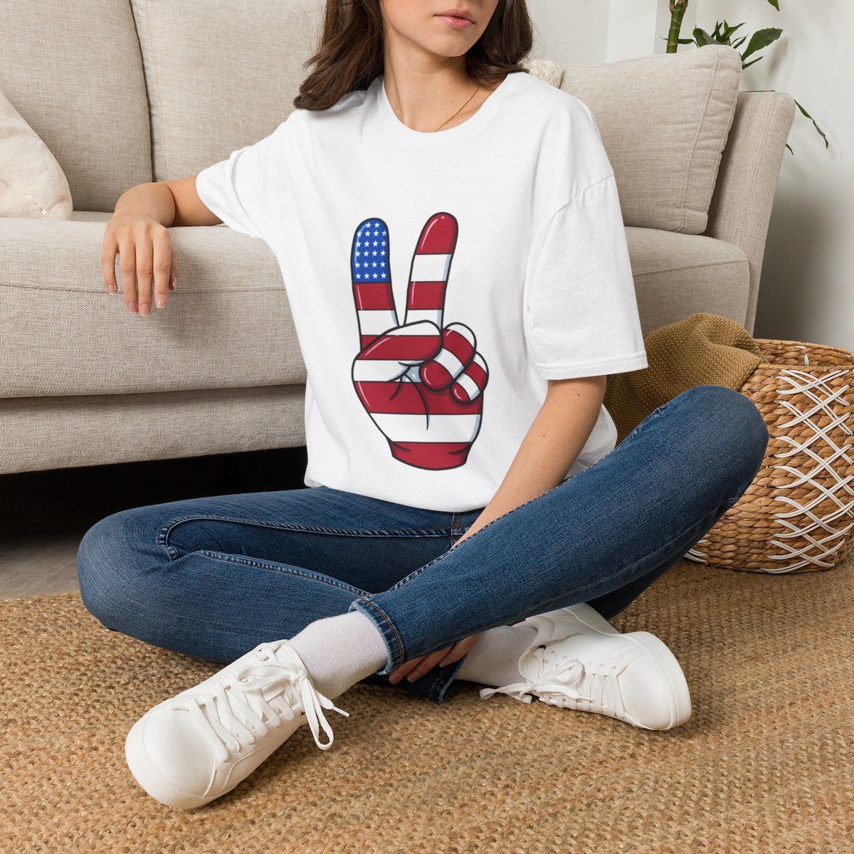 T-Shirt — American Flag Peace Sign Tee