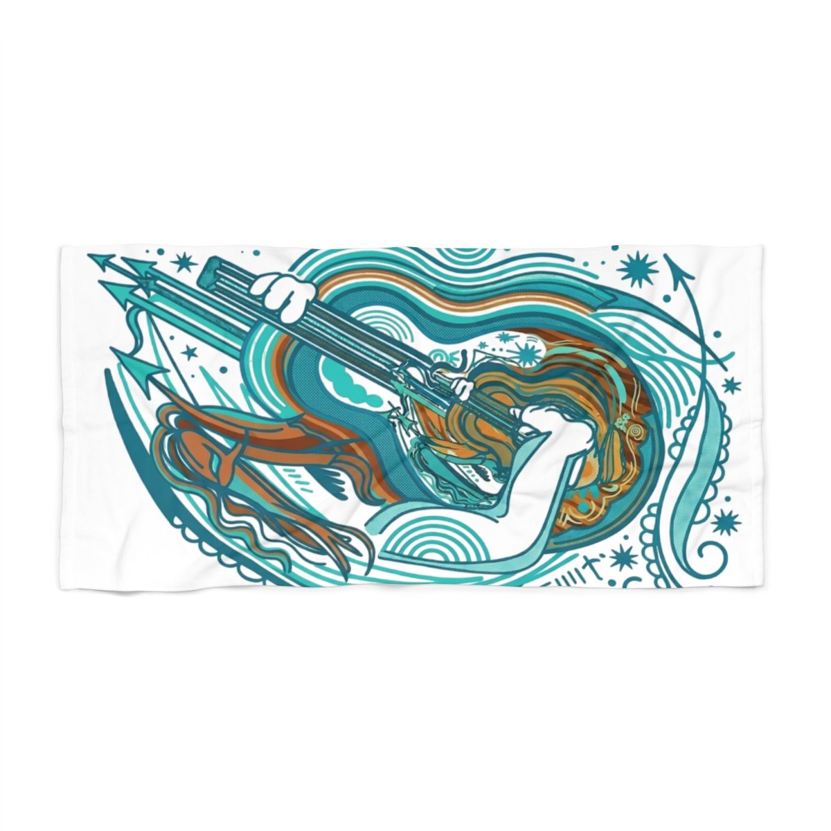 Mermaid Guitar Beach Towel – Retro Surf Music Seaside Towel