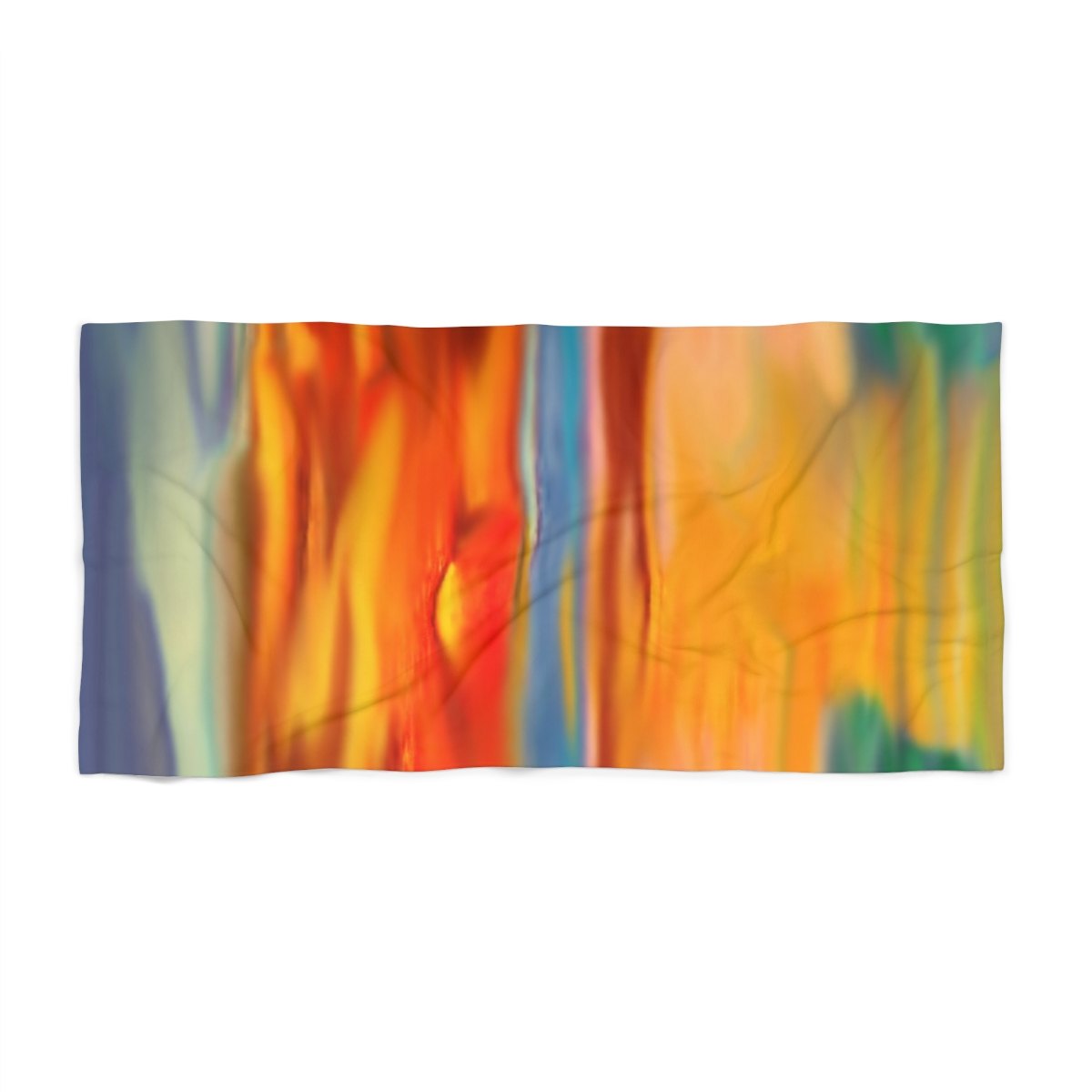 Abstract Sunset Stripes Beach Towel – Vibrant Orange, Blue &amp; Yellow Seaside Towel