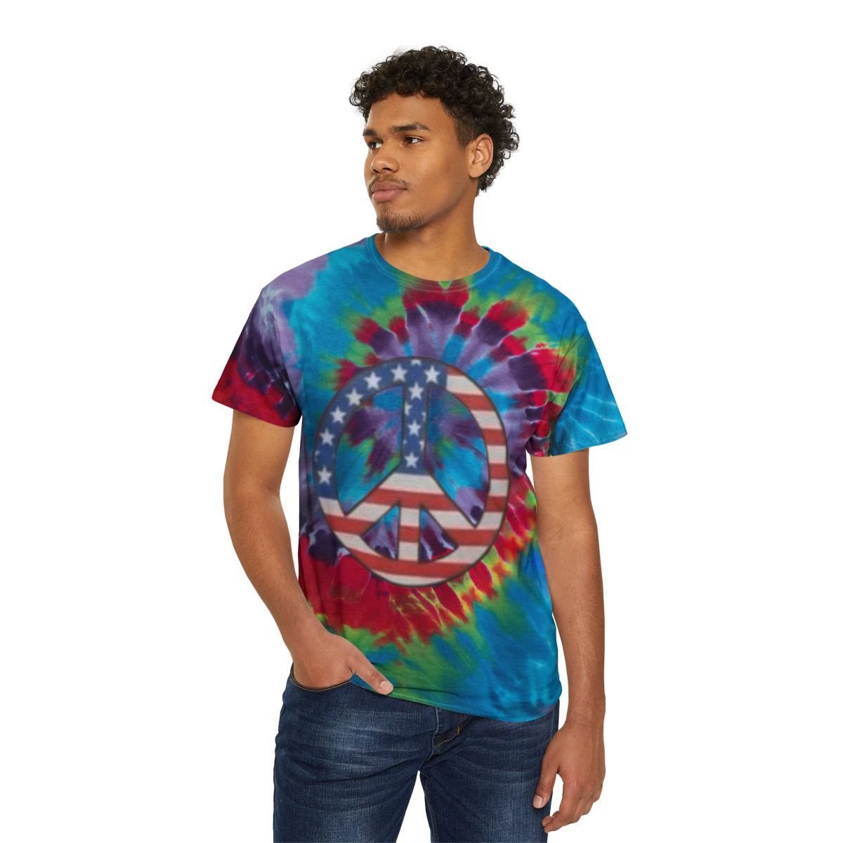 Tie-Dye Peace Tee — American Flag Spiral Hippie T-Shirt