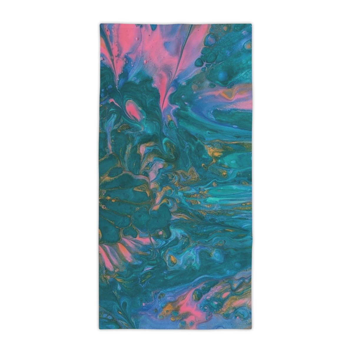 Abstract Ocean Swirl Beach Towel – Teal, Pink &amp; Gold Marble Design