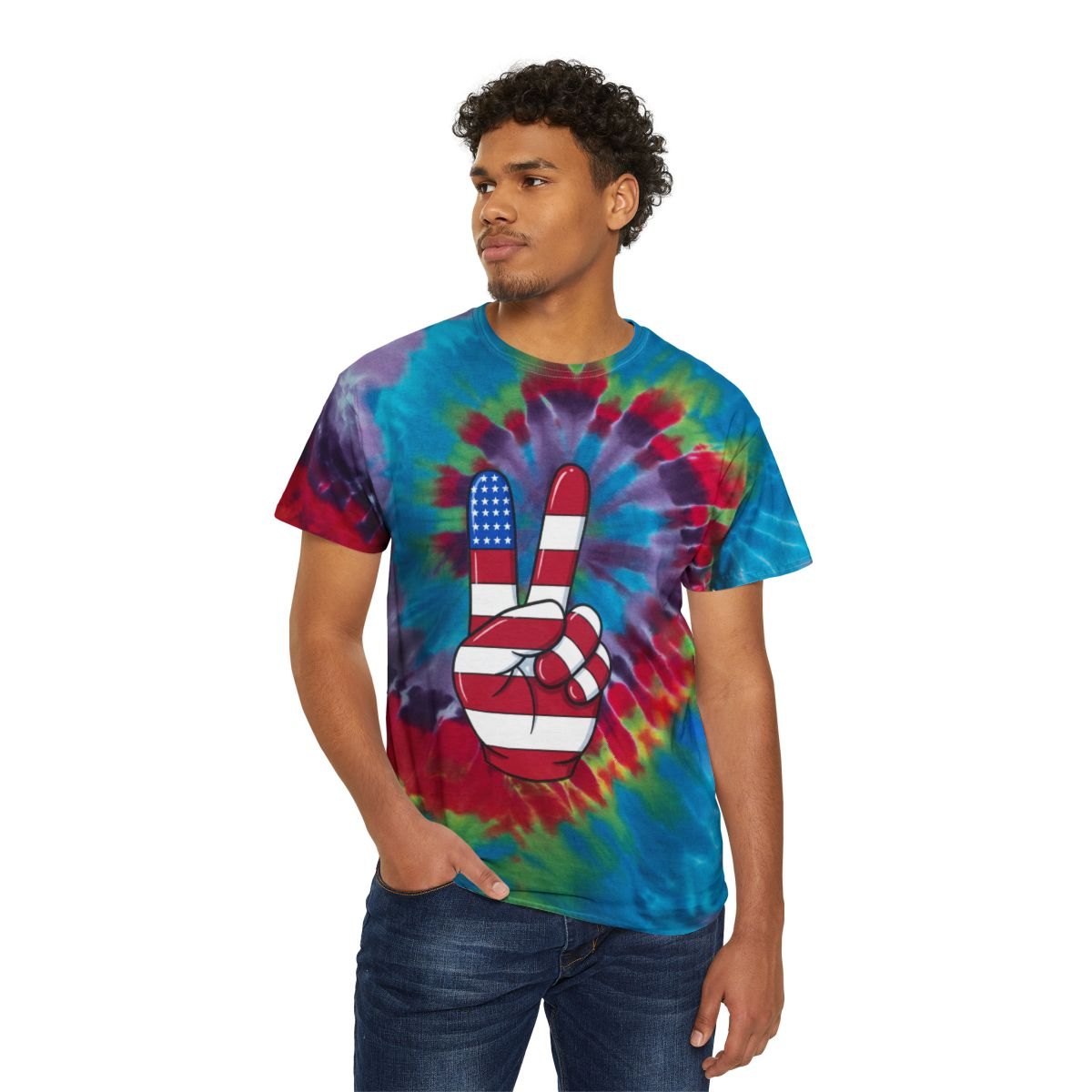 American Peace Sign Tie-Dye Tee — Spiral Flag Graphic