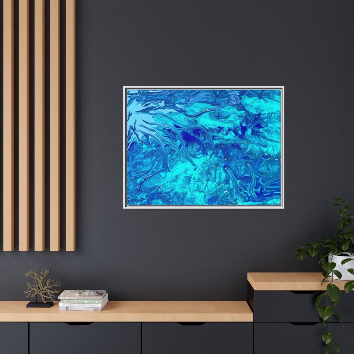 Blue Ocean Abstract Framed Canvas Print — Modern Coastal Wall Art