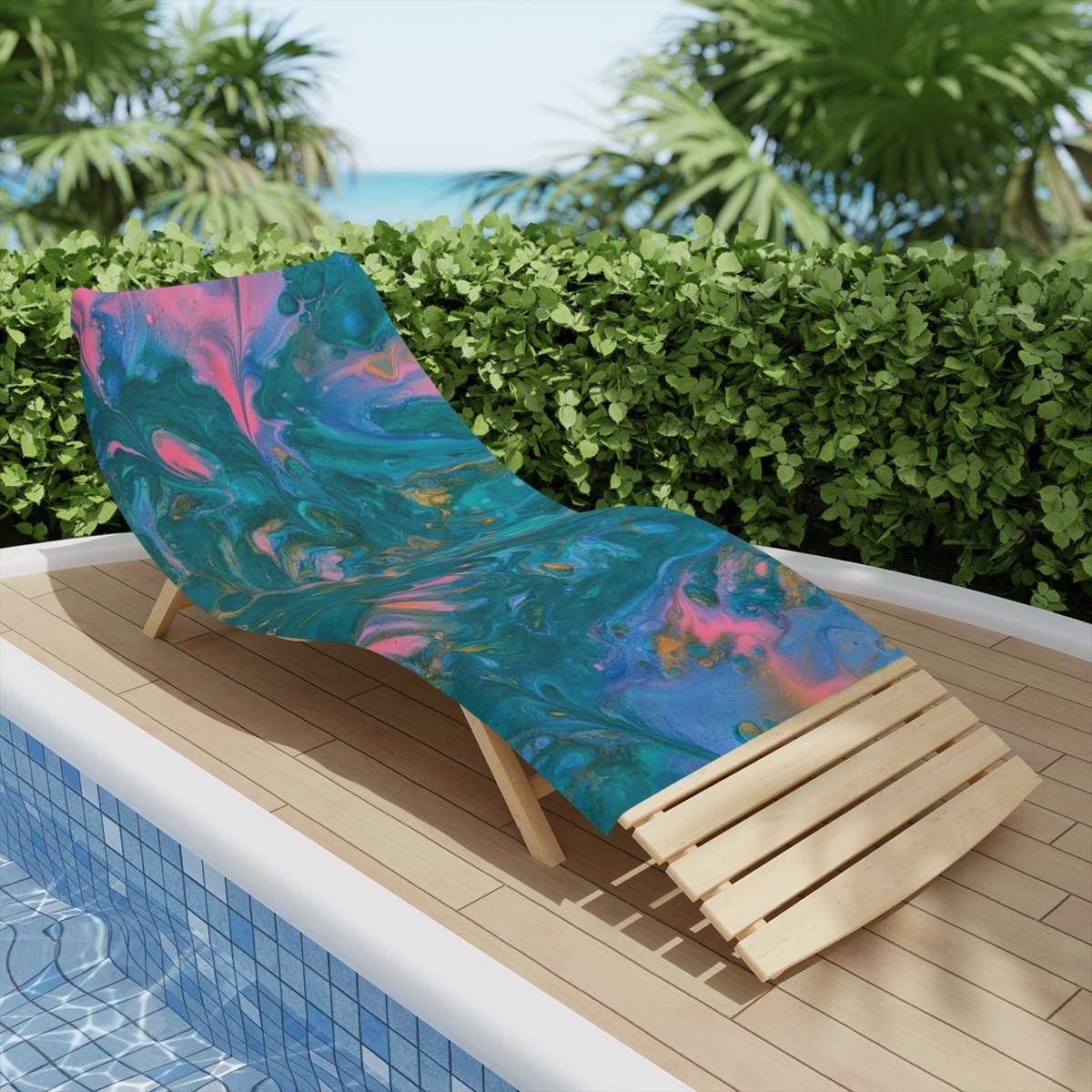 Ocean Swirl Beach Towel — Teal, Pink &amp; Gold Abstract Marble Design