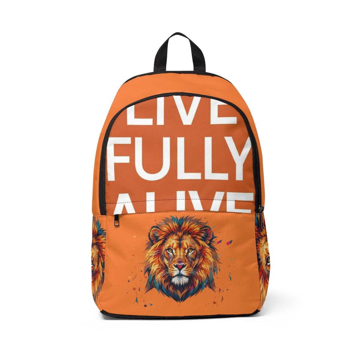 Lion Graphic Backpack – 'Live Fully Alive' Orange Daypack for Students &amp; Travelers
