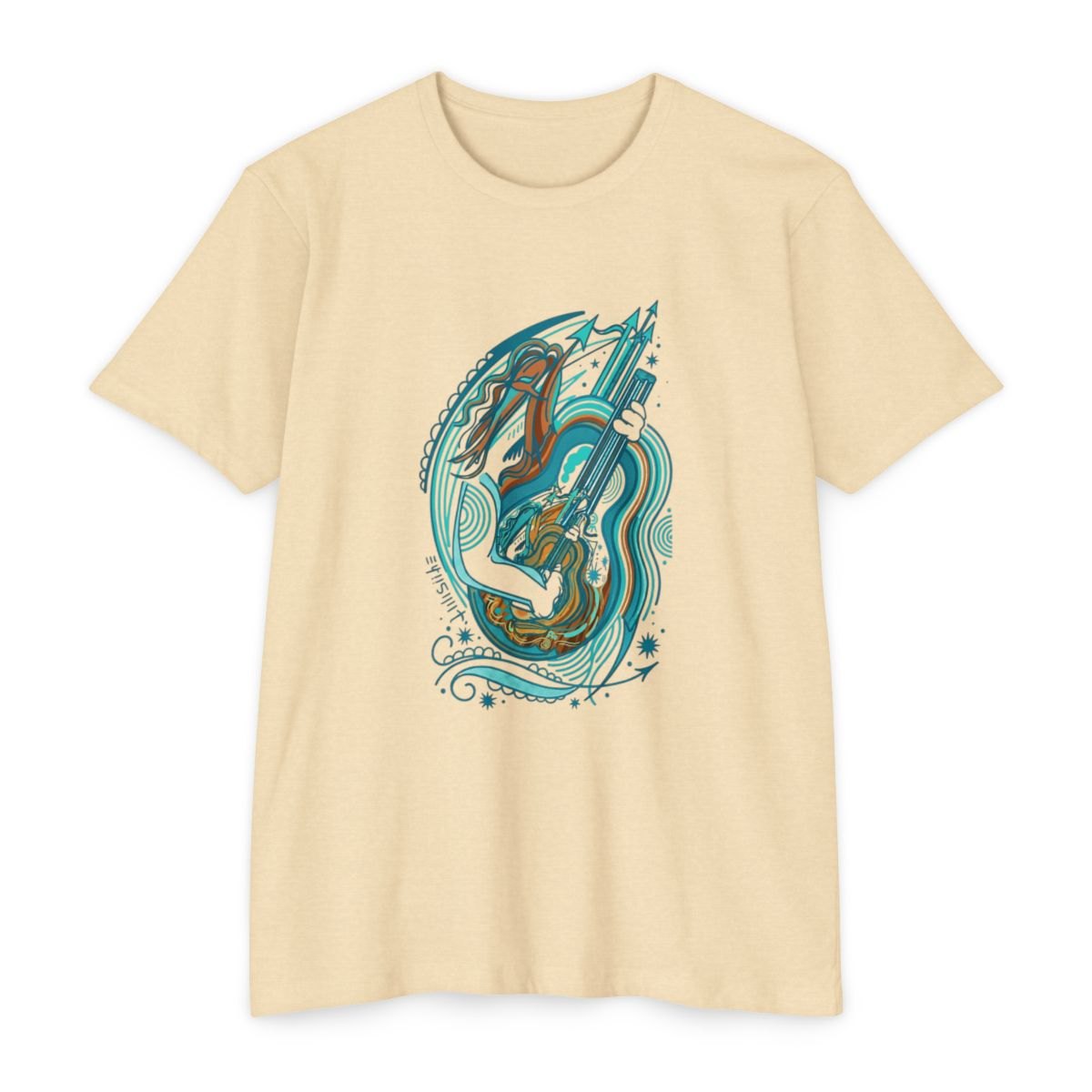 Abstract Guitar Art T-Shirt — Teal Ocean Music Graphic Tee