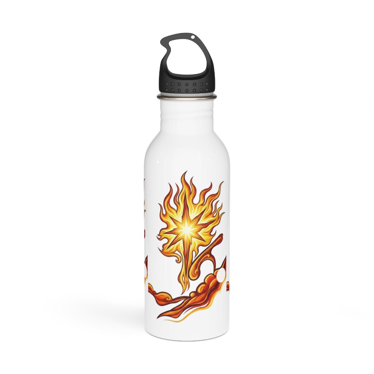 Flaming Sun Stainless Steel Water Bottle — Fiery Sunburst Travel Bottle